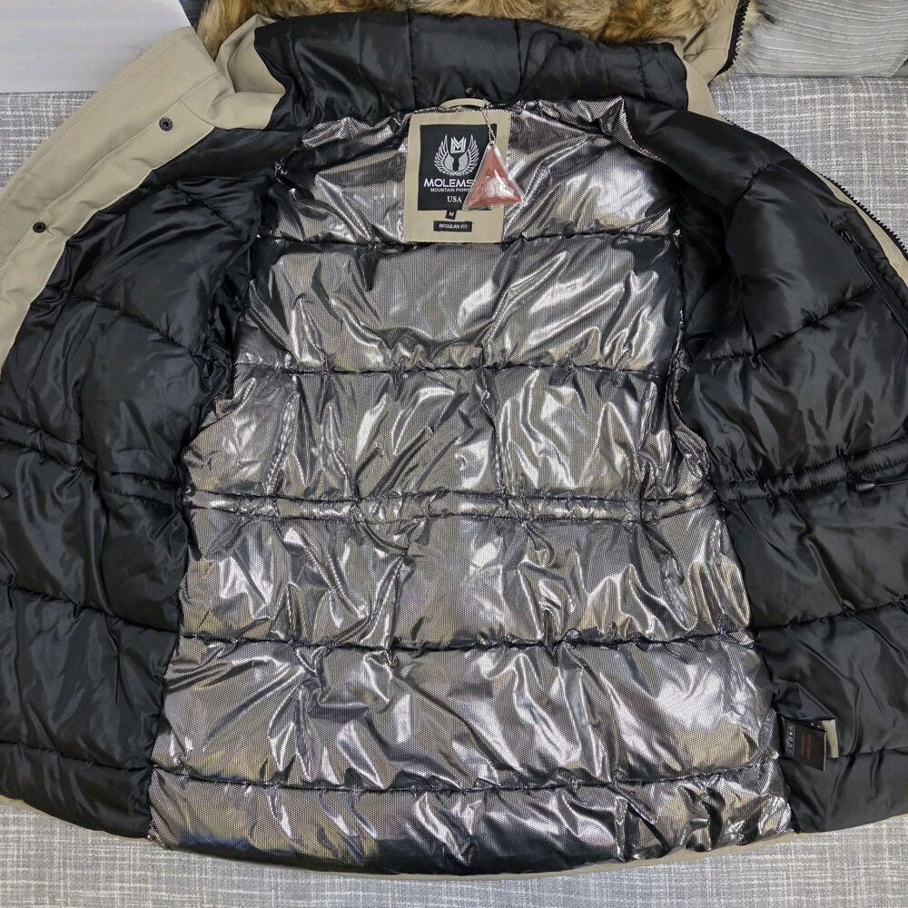 Molemsx Mountain Pioneers Parka Omni Heat Puffer Faux Fur Trim Tan Men's S/M - Picture 5 of 16